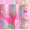 Pink Gold Swirl Tumbler Wrap Design Featuring Bold Marbled Swirls Of Pink, Teal, And Metallic Gold In A Fluid Abstract Pour Style
