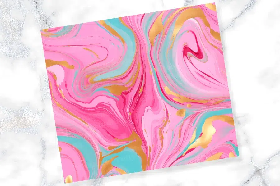 Abstract Pink, Teal, And Gold Marbled Artwork.