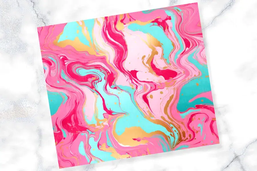 Abstract Pink, Teal, And Gold Marble Design.