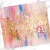 Abstract Painting In Pink, Gold, And Blue Tones.