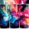 Pink Blue Ink Tumbler Wrap Design Featuring Bold Alcohol Ink Textures In Hot Pink, Sapphire Blue, Orange, And Magenta On A Deep Black Background With Vein And Splatter Details