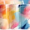 Pink Blue Acrylic Swirl Tumbler Wrap Design Featuring Bold Painterly Brushstrokes In Coral, Orange, Pink, Blue, And Navy With Flowing Textured Movement