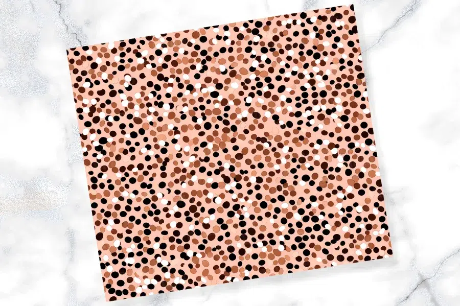 Pink Background With A Pattern Of Scattered Black, White, And Brown Dots Of Varying Sizes.