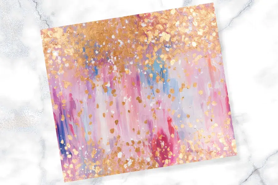 Abstract Painting In Pink, Purple, Blue, And Gold.