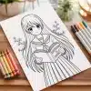Line Drawing Of An Anime Schoolgirl Holding A Book That Says Knowledge Is Power.
