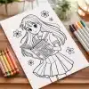Line Drawing Of A Schoolgirl In A Pleated Skirt Holding A Book.