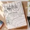 Coloring Page Depicting A Bedroom With A Bed, Nightstand, Hanging Plants, And String Lights.  The Words Sweet Dreams Are Above The Bed.