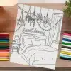 Coloring Page Depicting A Bedroom With A Bed, Nightstand, Hanging Plants, And String Lights; The Words Sweet Dreams Are Above The Bed.