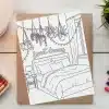 Coloring Page Depicting A Bedroom With A Bed, Nightstand, And Hanging Plants, With The Words Sweet Dreams Above The Bed.