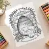 Boho Reading Corner Coloring Page - Free Printable Aesthetic Adult Coloring Sheet With Hanging Chair And Bookshelf