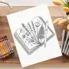 Botanical Journal Coloring Page - Free Printable Aesthetic Adult Coloring Sheet With Flowers, Leaves, And Pen