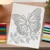 A Coloring Page Featuring An Ornate Butterfly Perched On A Leafy Branch.