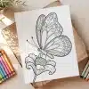 Butterfly On Flower Coloring Page - Free Printable Aesthetic Adult Coloring Sheet With Butterfly And Bloom