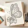 Line Drawing Of A Butterfly On A Flower.