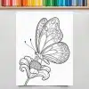 Line Drawing Of A Butterfly On A Flower.