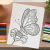 Line Drawing Of A Butterfly On A Flower.