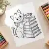 A Cute Cartoon Cat Sitting Next To A Stack Of Books And A Teacup.