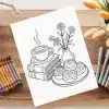Coffee Books And Flowers Coloring Page - Free Printable Aesthetic Adult Coloring Sheet With Coffee, Books, Sweets, And Daisies