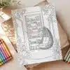 Adult Coloring Page Featuring A Cozy Nook With A Hanging Chair And Bookshelf.
