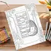 Adult Coloring Page Depicting A Cozy Reading Nook With A Hanging Chair And Bookshelf.