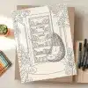 Line Art Coloring Page Depicting A Cozy Reading Nook With A Hanging Chair And Bookshelf.