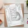 Coloring Page Depicting A Cozy Nook With A Hanging Chair And Bookshelves.