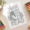 Cozy Reading Nook Read Coloring Page - Free Printable Aesthetic Adult Coloring Sheet With Hanging Chair, Bookshelf, And Read Text