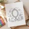 Coloring Page Depicting An Ornate Mirror Surrounded By Candles And Crystals.