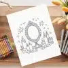 A Coloring Page Featuring An Ornate Mirror Surrounded By Candles And Crystals.