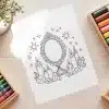 Crystal Candles Mirror Coloring Page - Free Printable Aesthetic Adult Coloring Sheet With Mirror, Candles, And Crystals