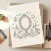 Coloring Page Illustration Of An Ornate Mirror Surrounded By Candles And Crystals.