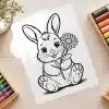 Cute Bunny Holding Daisy Coloring Page - Free Printable Aesthetic Coloring Sheet Of A Bunny With A Flower