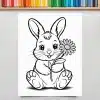 A Coloring Page Featuring A Cute Bunny Rabbit Holding A Flower.