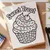 Coloring Page Featuring A Cupcake With Sprinkles And A Cherry On Top.