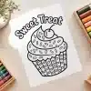 Cute Cupcake Sweet Treat Coloring Page - Free Printable Aesthetic Coloring Sheet Of A Cupcake With Cherry And Sprinkles