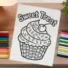 A Coloring Page Featuring A Cupcake With Frosting, Sprinkles, And A Cherry On Top.