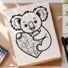 Line Drawing Of A Koala Hugging A Heart-Shaped Design.