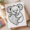 Line Drawing Of A Koala Hugging A Heart-Shaped Design.