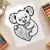 Cute Koala Floral Heart Coloring Page - Free Printable Aesthetic Coloring Sheet Of A Koala Hugging A Floral Heart