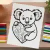 A Coloring Page Featuring A Koala Hugging A Heart-Shaped Design.