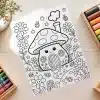 Cute Mushroom House Coloring Page - Free Printable Aesthetic Coloring Sheet Of A Mushroom House With Flowers And Ladybugs