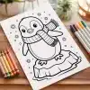 A Coloring Page Featuring A Cute Penguin Wearing A Scarf And Standing On An Ice Floe.