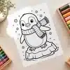 Cute Penguin Snowflakes Coloring Page - Free Printable Aesthetic Coloring Sheet Of A Penguin With Scarf And Snowflakes