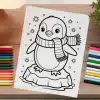 Coloring Page Of A Penguin Wearing A Scarf On A Small Iceberg.