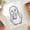 Cute Penguin With Scarf Coloring Page - Free Printable Aesthetic Coloring Sheet Of A Penguin In A Snowy Scene
