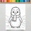 A Coloring Page Featuring A Cute Penguin Wearing A Striped Scarf.