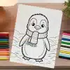 A Coloring Page Featuring A Cute Penguin Wearing A Striped Scarf.