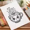 Line Drawing Of A Cute Cartoon Mug With Hearts For Steam.