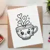 Line Drawing Of A Cute Cartoon Teacup With Hearts For Steam.