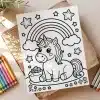 A Coloring Page Featuring A Cute Unicorn Sitting Under A Rainbow With Stars.